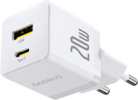 Baseus Palm stenski polnilec z USB-A in USB-C vhodoma 20W bele barve -