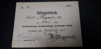 Izkazica Ljubljanski akademski športni klub 1921