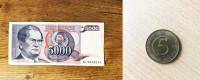 Kovanec 5 tolarjev Slovenija in 5000 dinarjev Jugoslavija