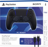 Playstation 5 DualSense brezžični kontroler črne barve z USB kablom za