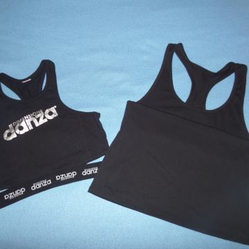 Majici - topa (Danza + črn), št. 164/170 (2x oblečena, oba 8 eur)