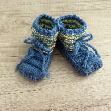 Ročno pleteni COPATKI, modra, volnene NOGAVIČKE za novorojenčka -NOVO