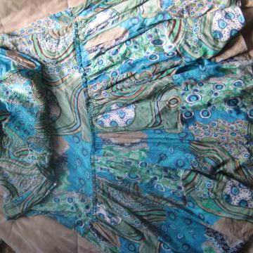 Dolga poletna obleka-turkizna z vzorci,AMISU, VEL.S-M