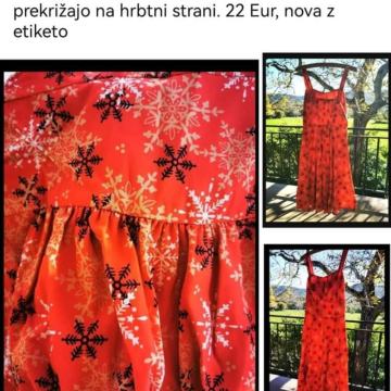 Božična opečno rdeča obleka, s potiskom, A kroj, S