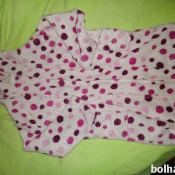 Dekliška jutranjka iz flisa, z roza krogci, vel. 104-110