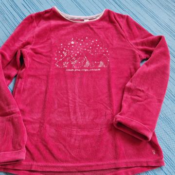 Dekliška vinsko rdeča + bela plišasta pižama Okaidi št.140,