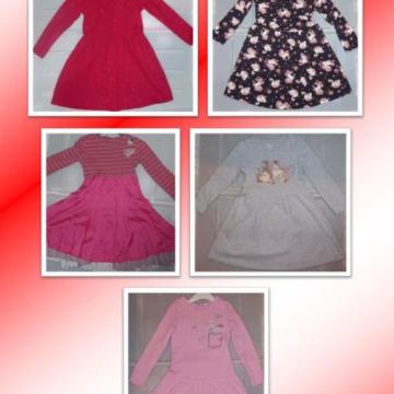 C&A, H&M 116/122: 5x dekliška oblekica z dolgimi rokavi, 5-8 let