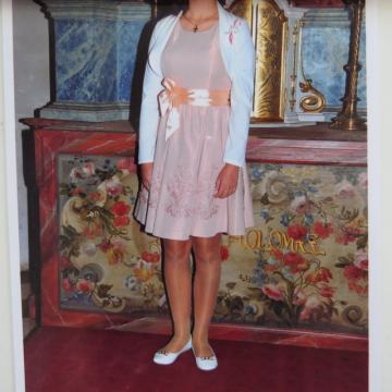 dekliška obleka z bolerom za birmo, valeto