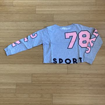 H&M siv krajši pulover z roza napisom 12-14 let, 158/164 cm