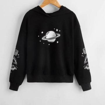 Pulover s kapuco, črn, vel. 9-10 let (134-140 cm)