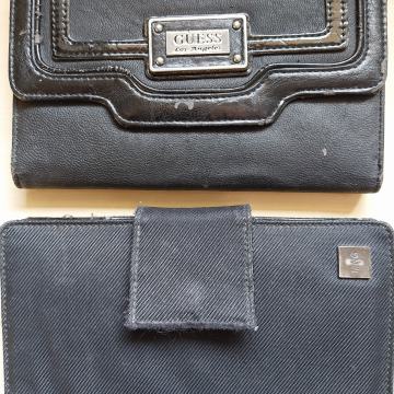Denarnici MANGO in GUESS v kompletu, celi a z znaki obrabe