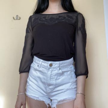 Črna tričetrt prosojna bluza s čipko Xs/S