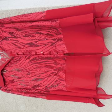 RDEČA  SVILENA SVEČANA SVETLEČA BLUZA 42