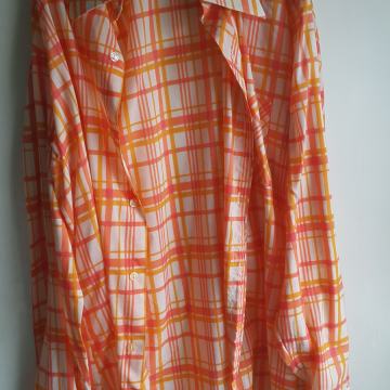 Oranžno-bela-rumena karirasta M (39) srajca z dolgimi rokavi