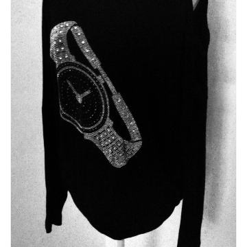 Črna tunika s kristalčki in z odprtimi rameni in rokavi, L, XL