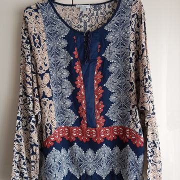 MODRO PISANA VISKOZNA TUNIKA M/L