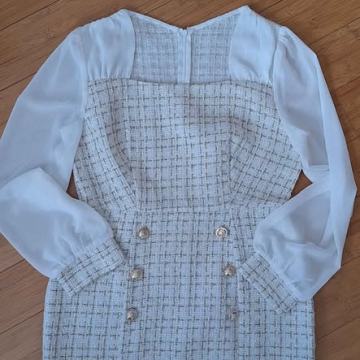 Obleka / tunika s prosojnimi rokavi - v smetanovi barvi