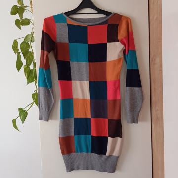 SIVO KOCKASTA DOLGA TUNIKA (VOLNA KAŠMIR BOMBAŽ) S