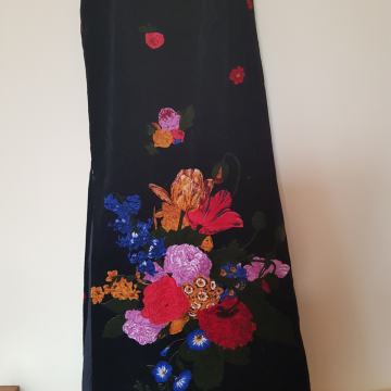 VINTAGE NIKHEUSE MAXI VELVET  ČRNO CVETLIČNO KRILO 38/40