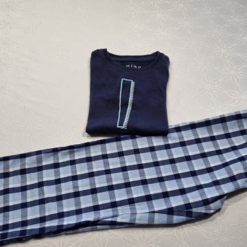 Fantovska pižama Next za 6 let, št 122 cm, karo hlace, modra majčka