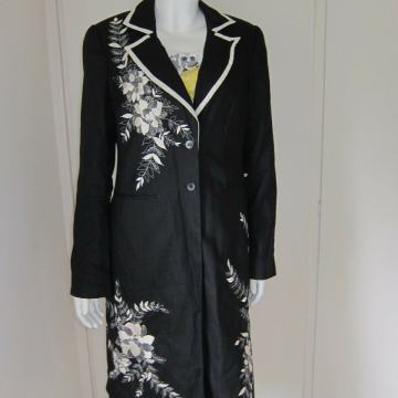 NOV LANEN ČRN KOMPLET PLAŠČ IN HLAČE COAST LONDON 36/38