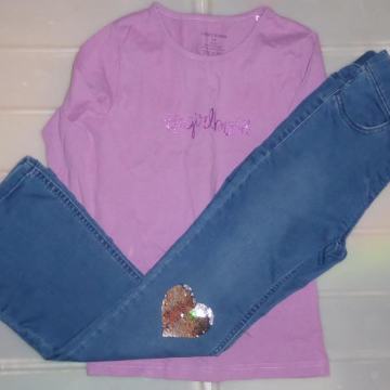 Dekliške jeans hlače C&A 134/140 + gratis majca, kot novo, 8-10 let
