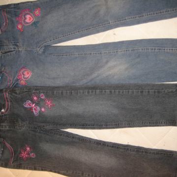 Dekliške jeans hlače z našitim vzorcem, vel. 104, 110, 116