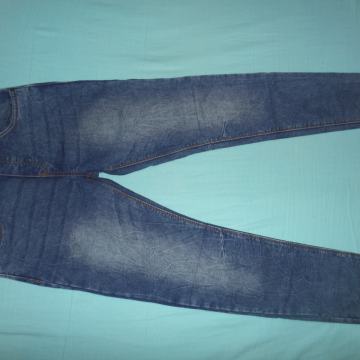 Jeans hlače  - mehke, raztegljive, z elastičnim pasom, št. 158 (NOVE)
