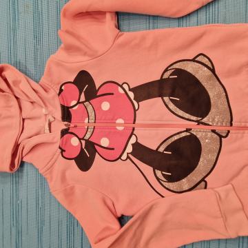 Dekliška roza jopica s kapuco in ušeski H&M 122/128