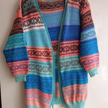 PISANA DOLGA ROČNO PLETENA JOPICA M