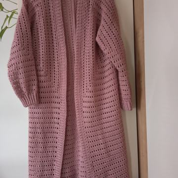 NOVA ROZA DOLGA ROČNO PLETENA JOPICA M/L