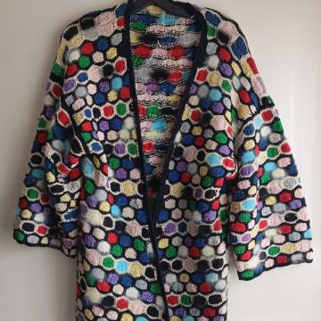 UNIKATNA ROČNO PLETENA PISANA JOPICA 42/44