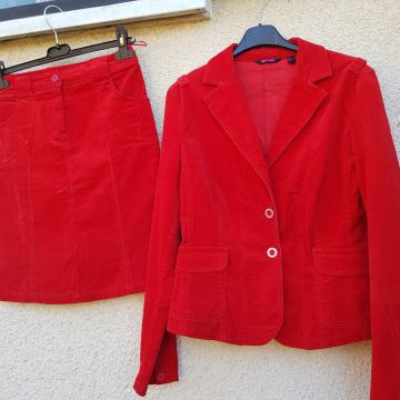 MANGO RDEČ KOSTIM JAKNA/KRILO S/M