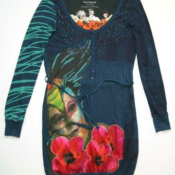 DESIGUAL MODRO CVETLIČNA OBLEKA XS/S/M