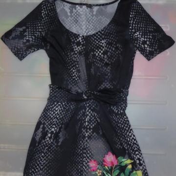 s.Oliver Selection črna obleka v kačjem vzorcu št. 34, XS