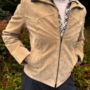 Prava semiš jakna v odličnem stanju, peščena barva - velikost 38