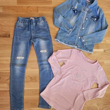 KOMPLET JEANS PAJKICE, MAJICA IN JAKNA 152-158