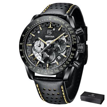 Moška ročna ura Benyar Tachymetre Leather Black