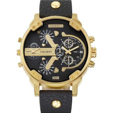 Moška ročna ura Cagarny Mr. Big Black/Gold Leather