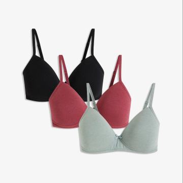 3 x bombažen nedrček brez kosti NOV (80 B) - črn, zelen, rdeče-roza