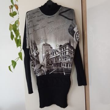 ČRNO SIVA FINO PLETENA TOPLA OBLEKA 38/40