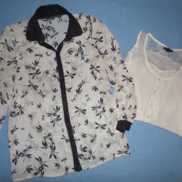 Srajca - črno/bela prosojna + bel top, št. 40 (oboje skupaj 10 eur)