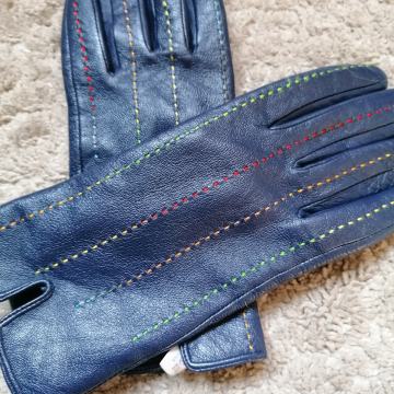 Usnjene ženske rokavice, modre, podložene