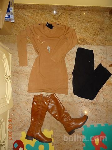 Nova ženska tunika obleka 36 S-M, pajkice 34, škornji 37