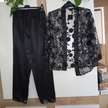 NOVA ČRNO SREBRNA SATENASTA PIŽAMA M/L