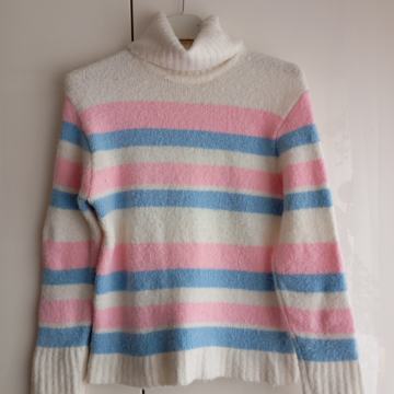 BELO ČRTAST MOHAIR PULOVER S