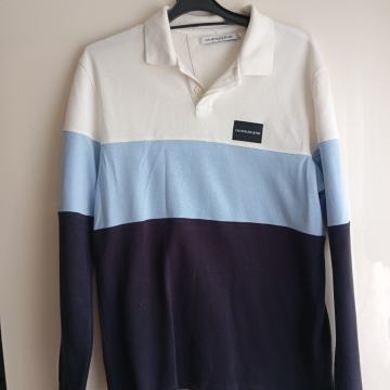 CALVIN KLEIN  ORIGINAL MODRO ČRTAST PULOVER M