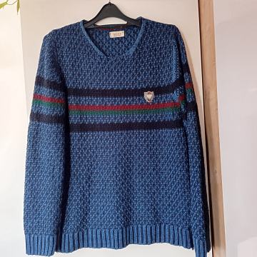 GUCCI ORIGINAL MODRO PISAN PLETEN PULOVER L