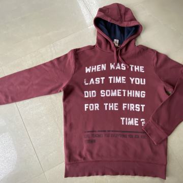 PULOVER When Was TOM TAILOR bordo rdeč HOODY s kapuco, bombaž, vel. L