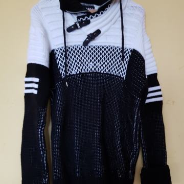 RWX ČRNO BEL PLETEN PULOVER 4XL/XL